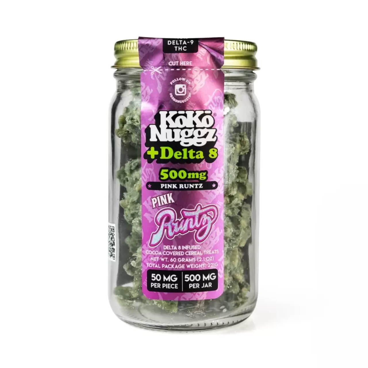 URB Koko Nuggz D8THC Cereal Treats 500MG Pink Runtz 1 2